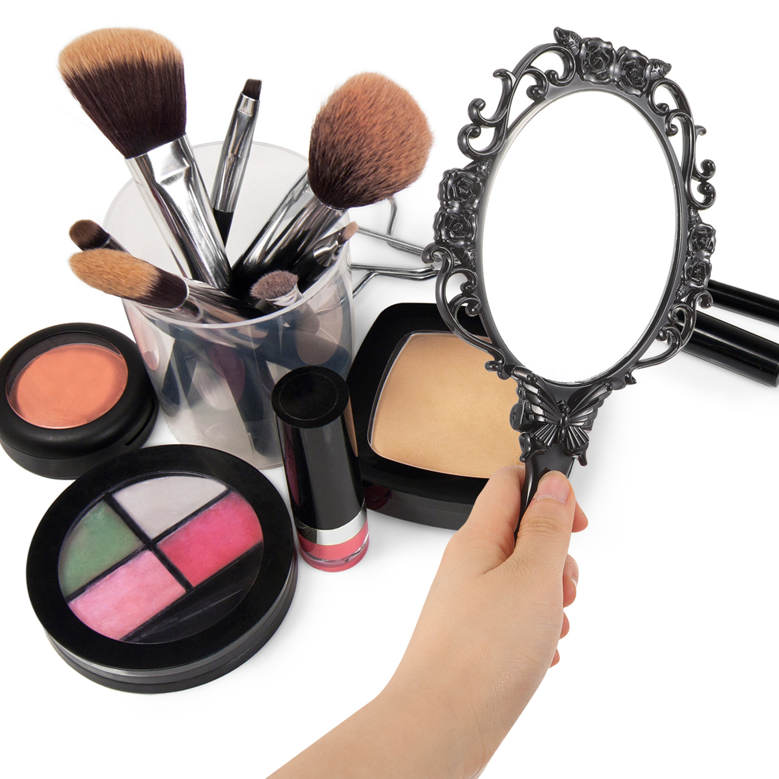 Beauty Rose Makeup - Lusterko do makijażu składane, ozdobione różami,