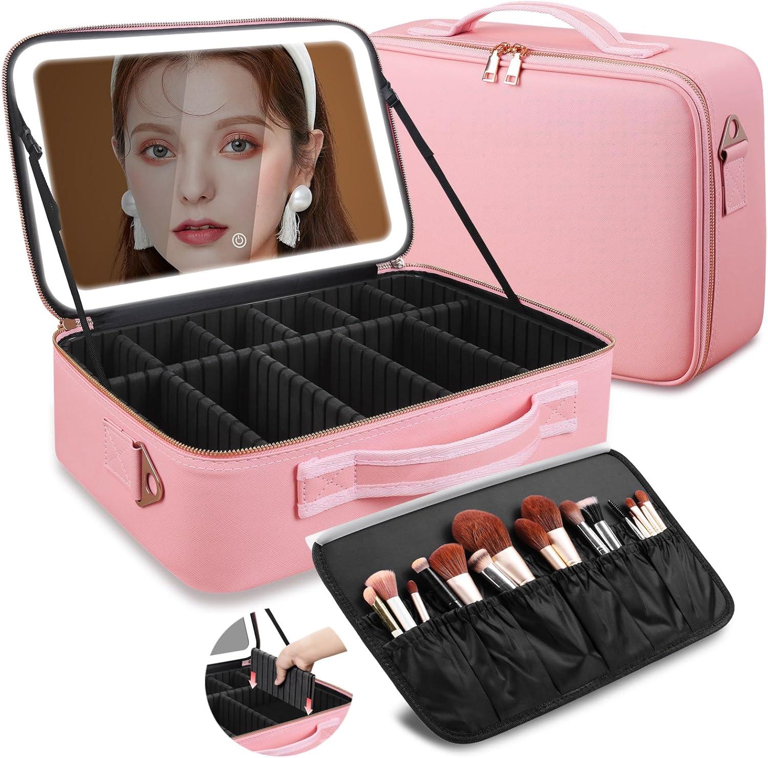 Beauty Makeup Women - Duża kosmetyczka z lustrem LED 15''X11''